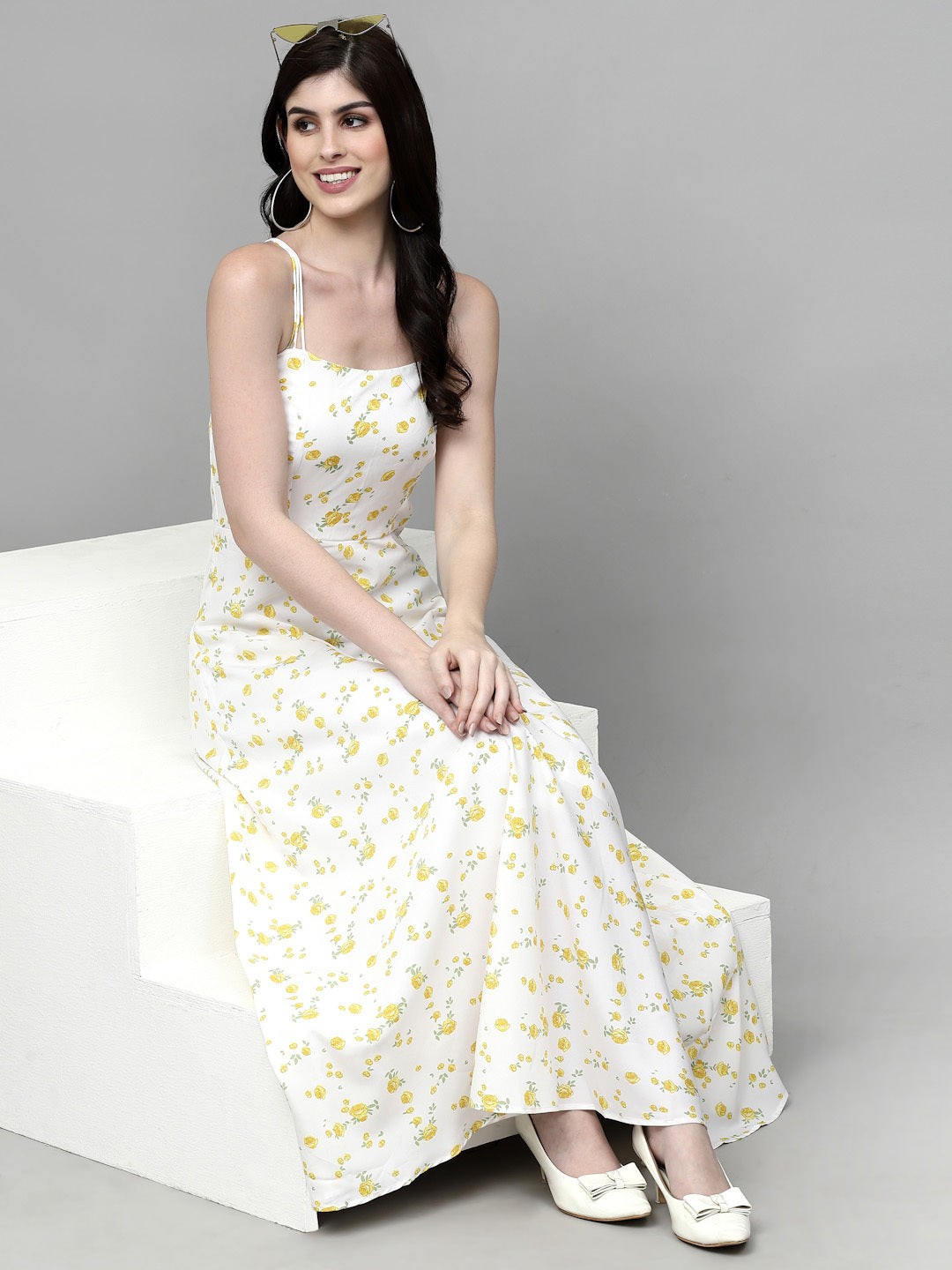 AAYU Women Maxi White & Yellow Dress