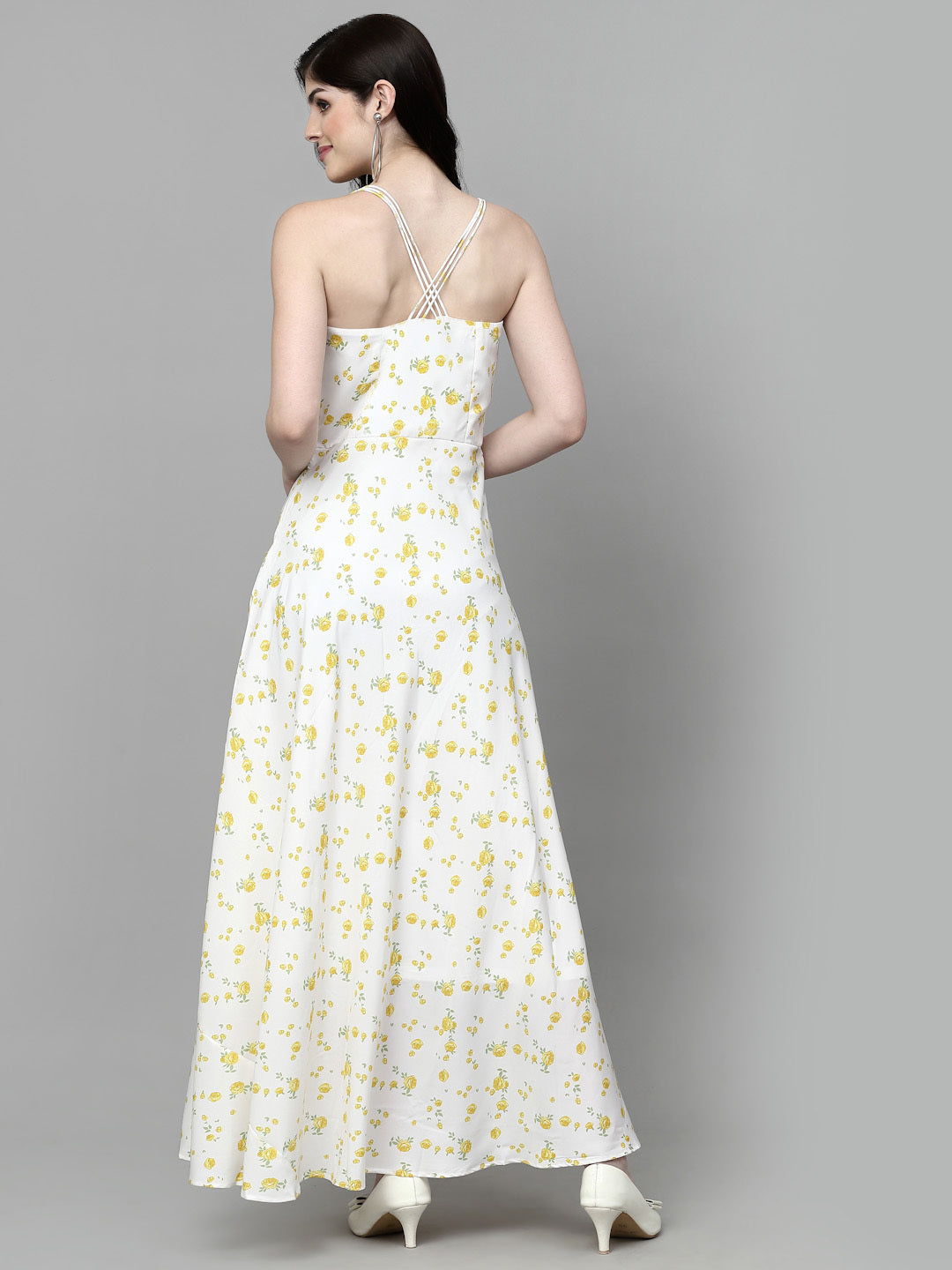 AAYU Women Maxi White & Yellow Dress