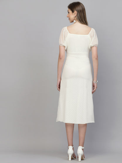AAYU Women A-Line Batwing Sleeves White Dress