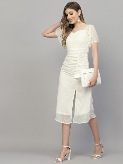 AAYU Women A-Line Batwing Sleeves White Dress