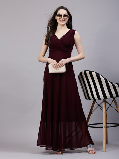 AAYU Women Fit and Flare Wine Color Dress