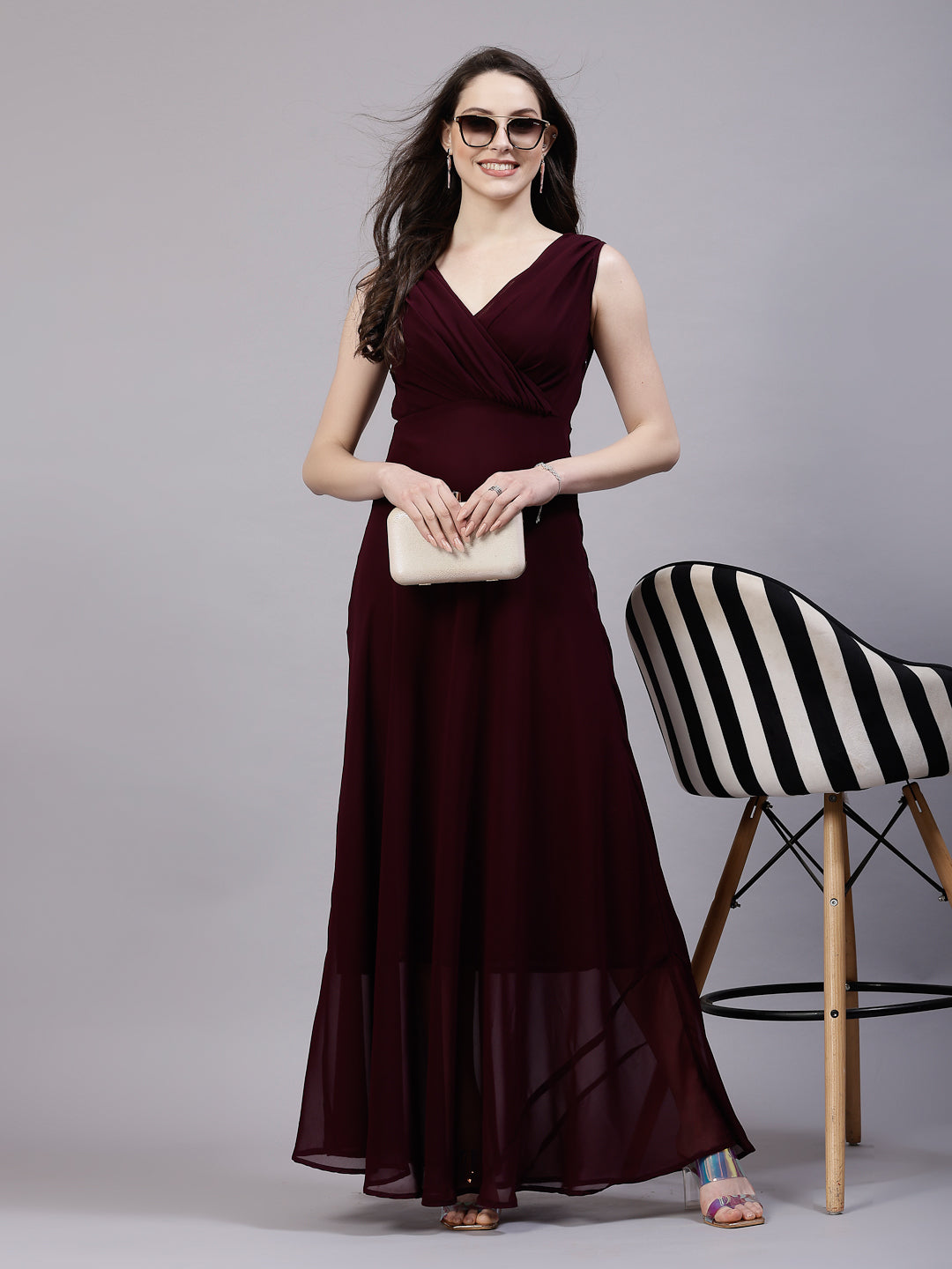 AAYU Women Fit and Flare Wine color Dress