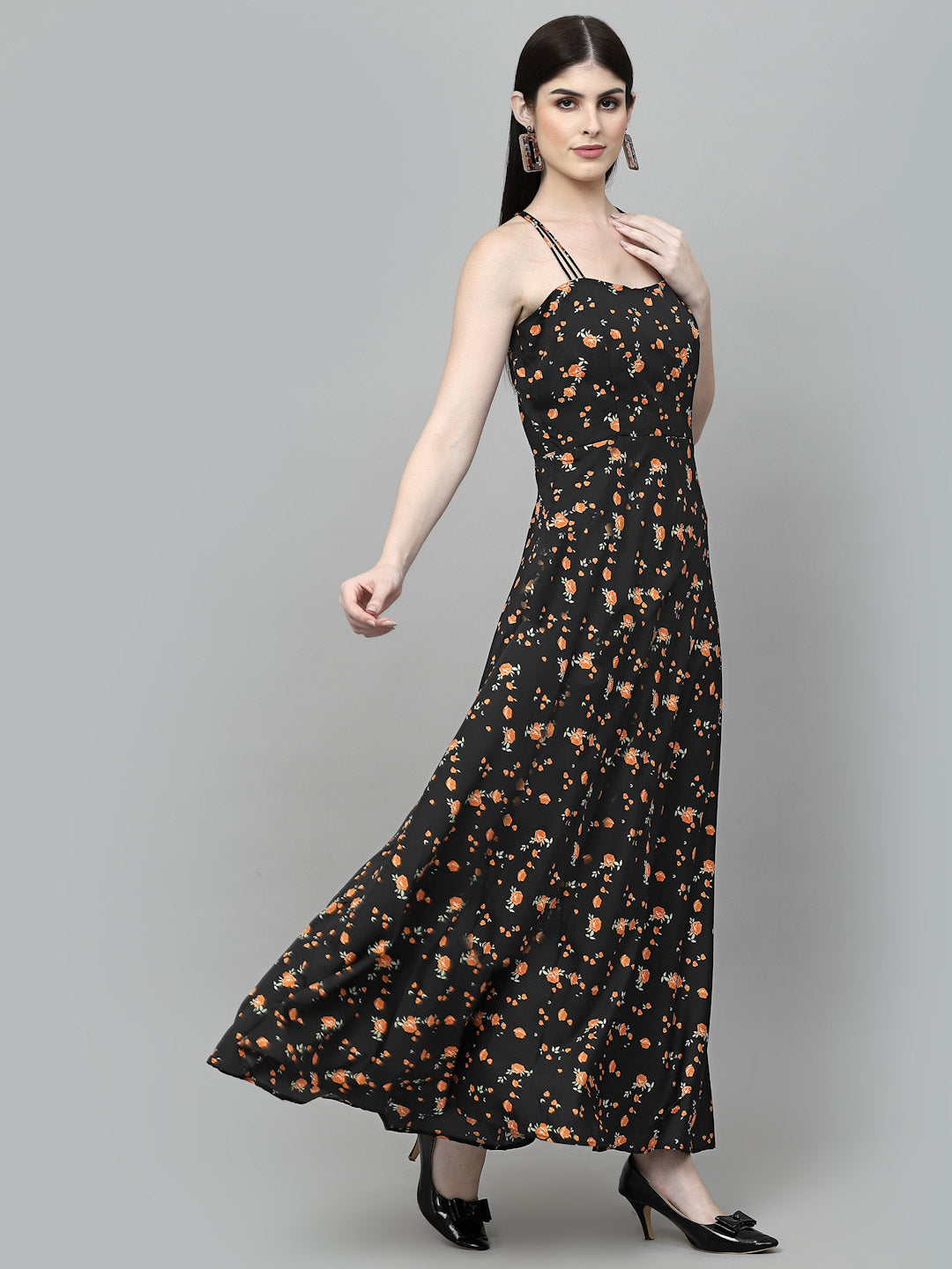 AAYU Women Maxi Black & Orange Dress