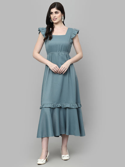 AAYU Women Solid Square Neck Light Green Maxi Dress