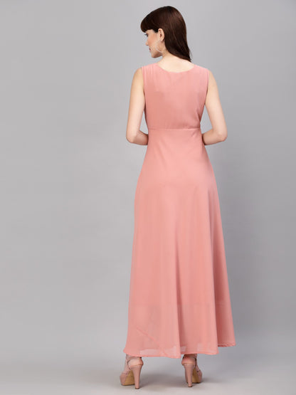 AAYU Women Fit and Flare Peach Dress