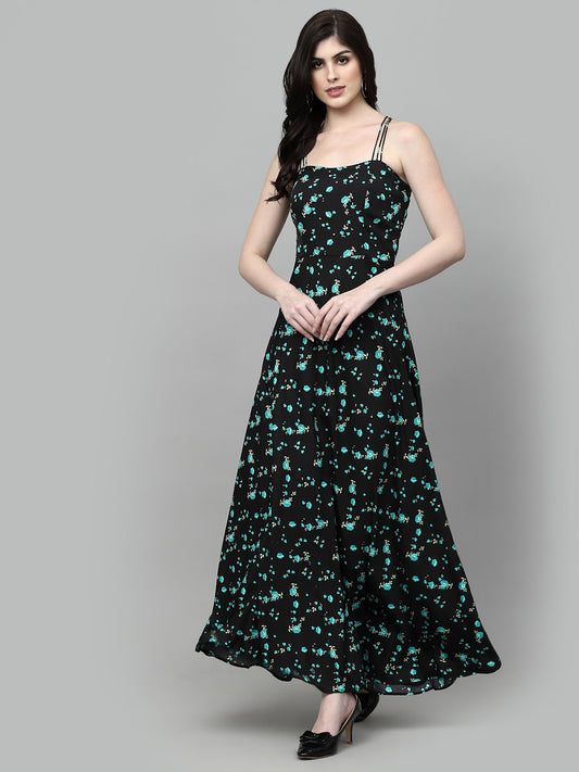 AAYU Women Maxi Black & Green Dress