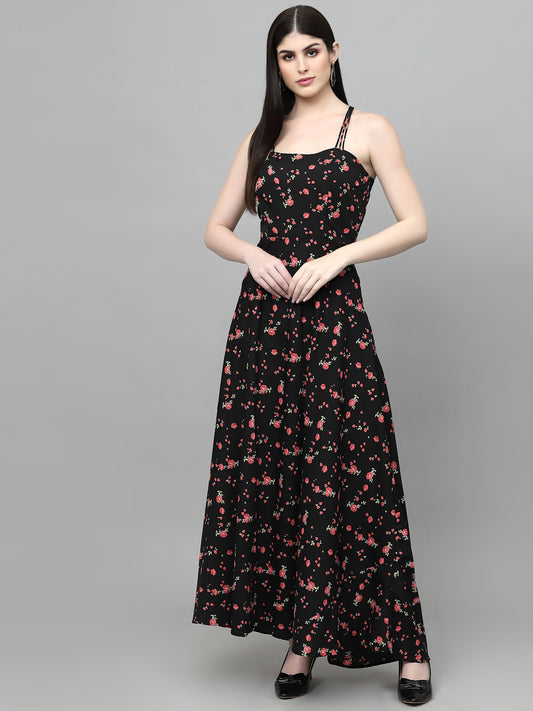 AAYU Women Maxi Black & Pink Dress