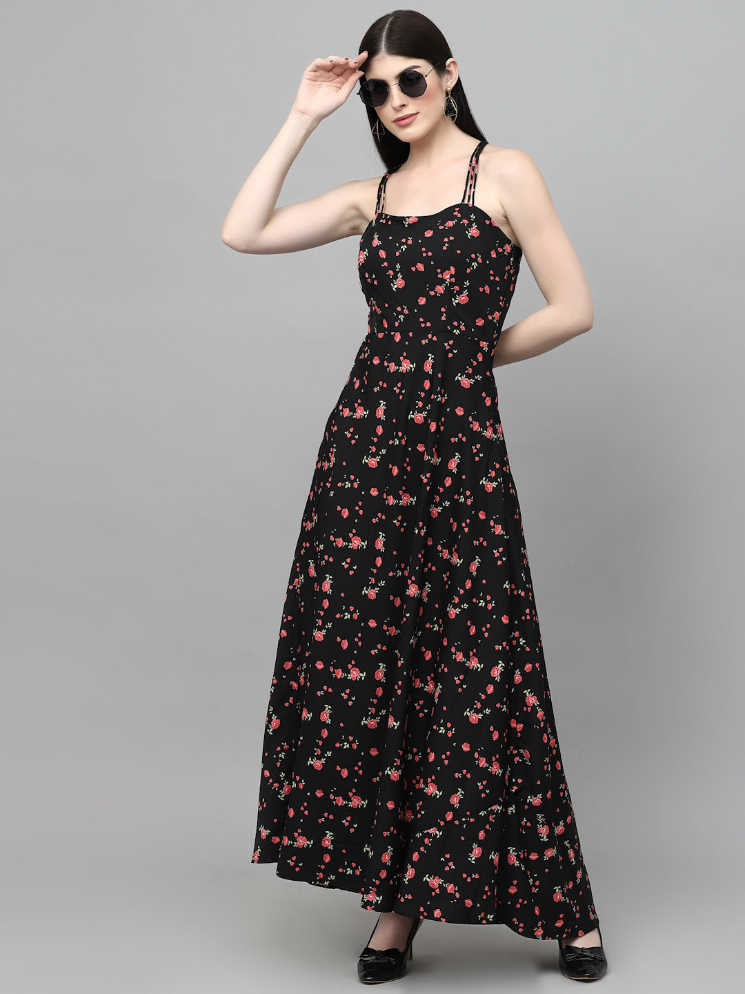 AAYU Women Maxi Black & Pink Dress