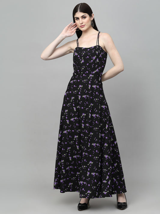 AAYU Women Maxi Black & Purple Dress