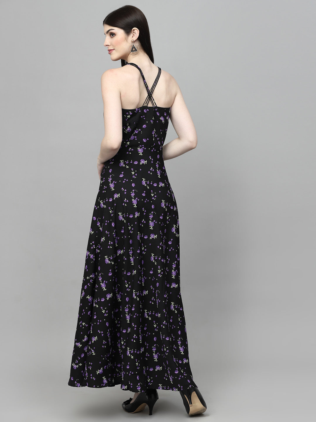 AAYU Women Maxi Black & Purple Dress