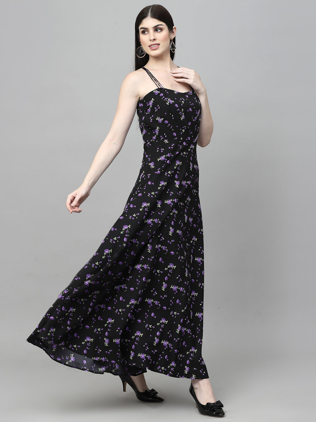 AAYU Women Maxi Black & Purple Dress