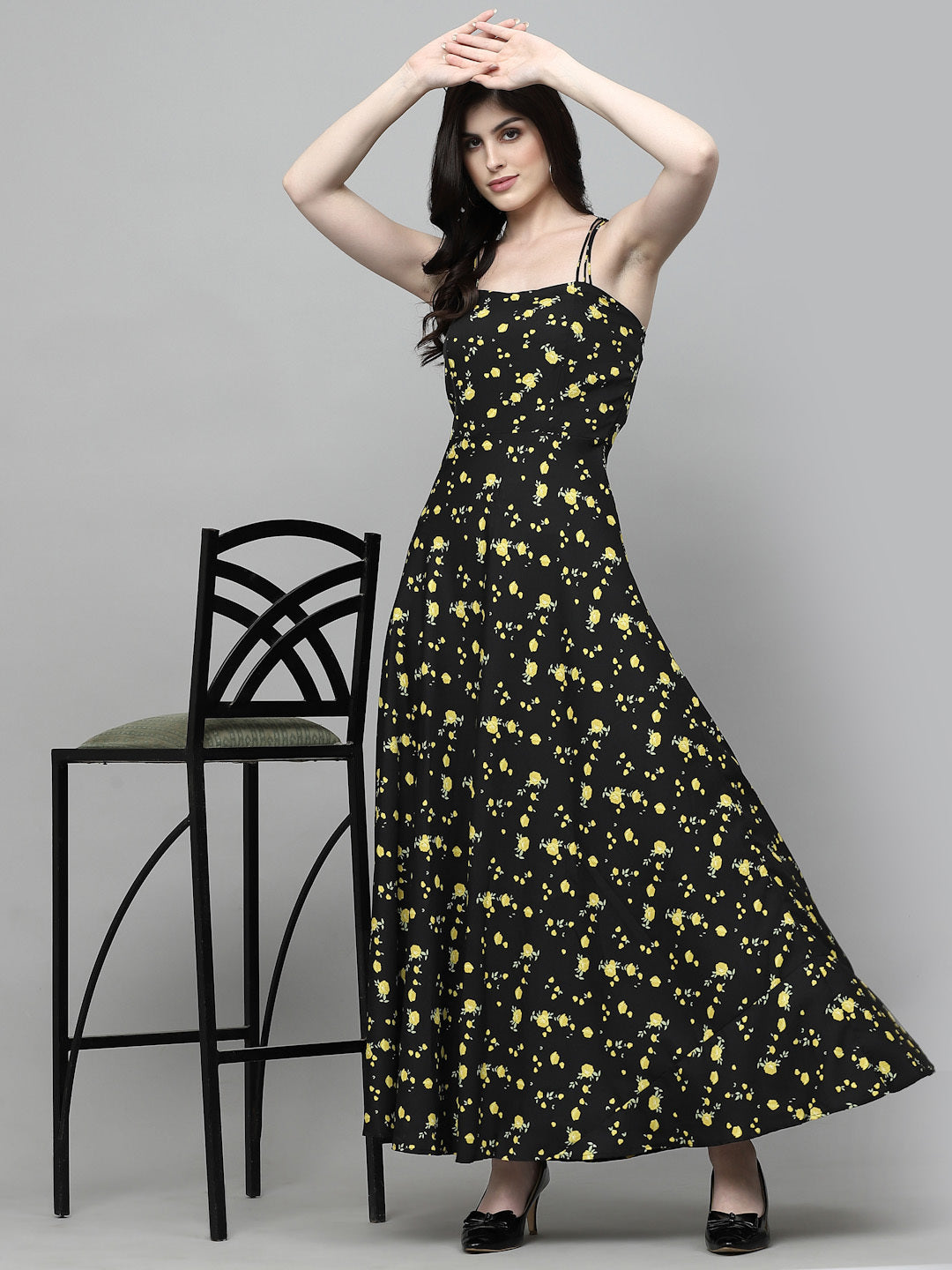 AAYU Women Maxi Black & Yellow Dress