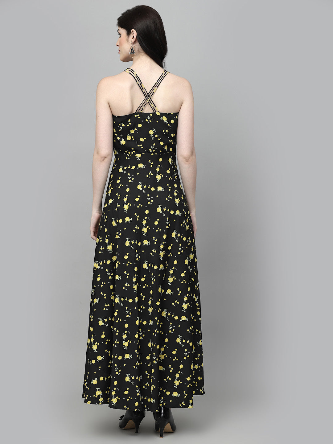 AAYU Women Maxi Black & Yellow Dress