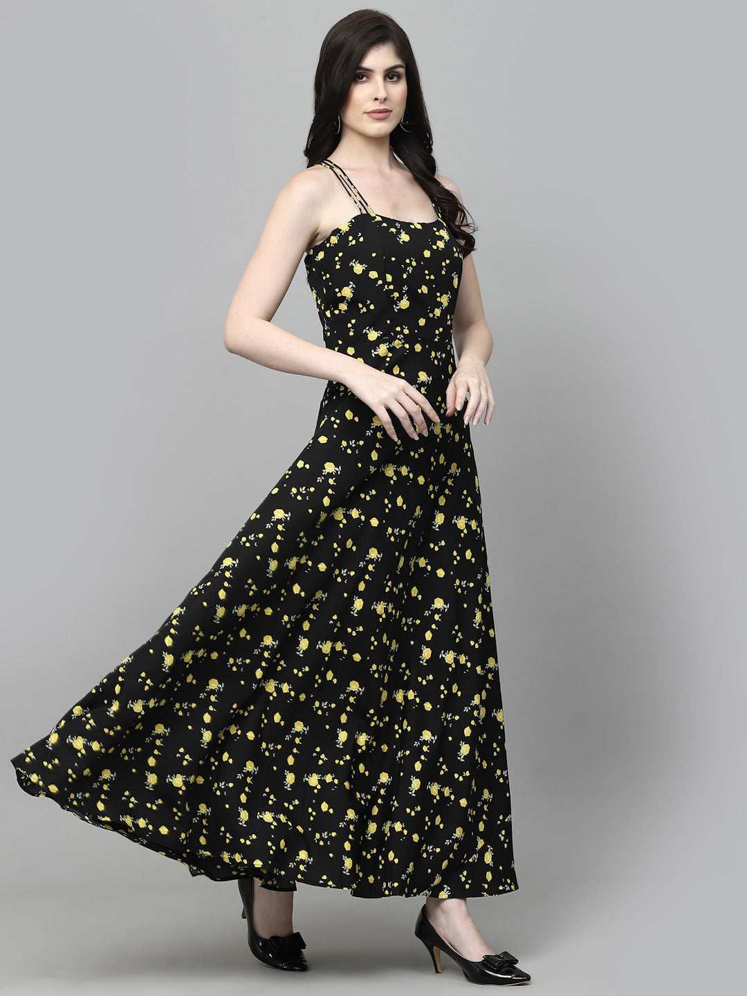 AAYU Women Maxi Black & Yellow Dress