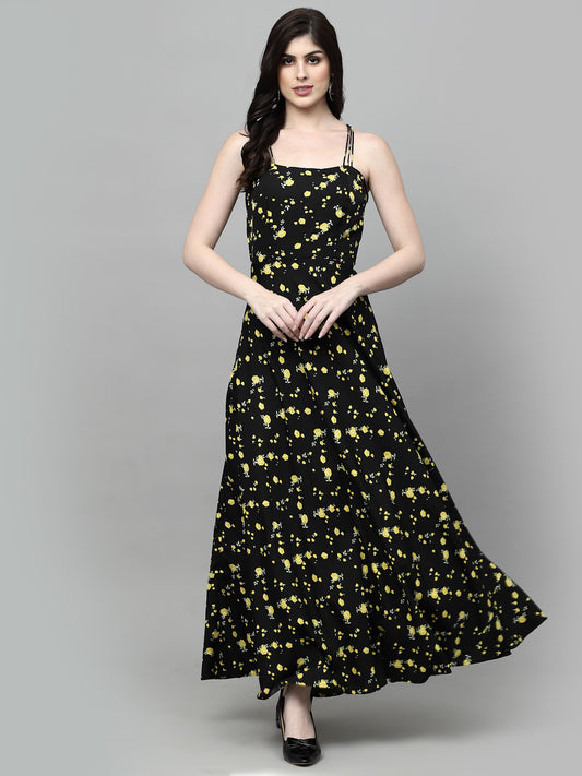 AAYU Women Maxi Black & Yellow Dress