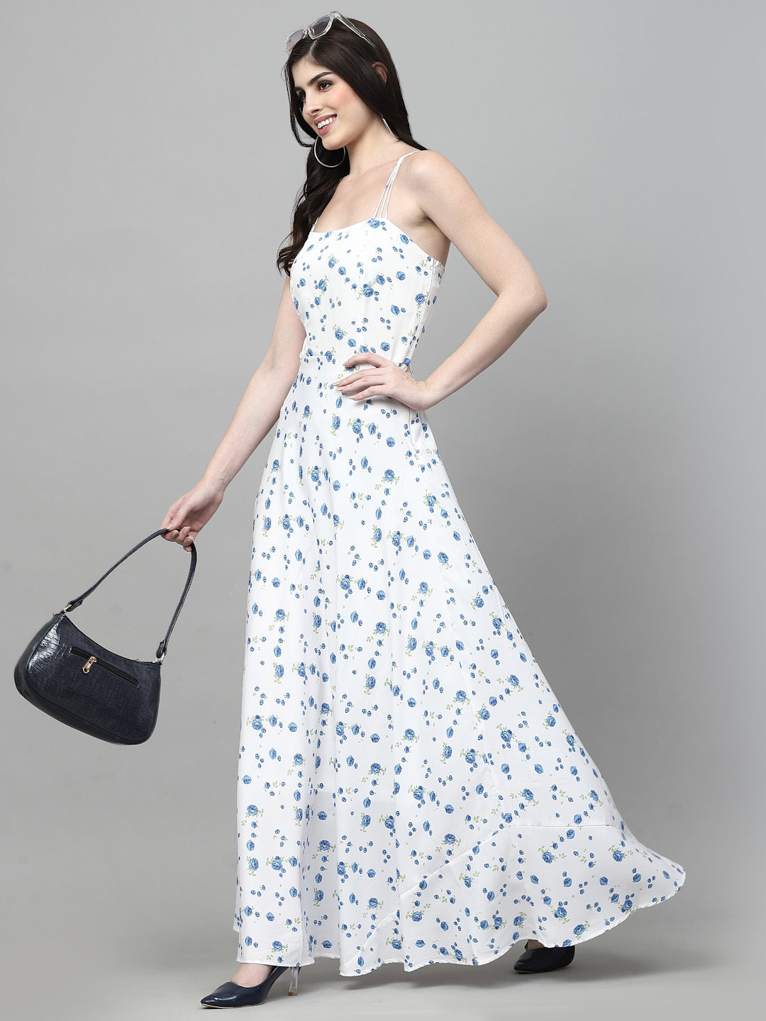 AAYU Women Maxi White & Blue Dress