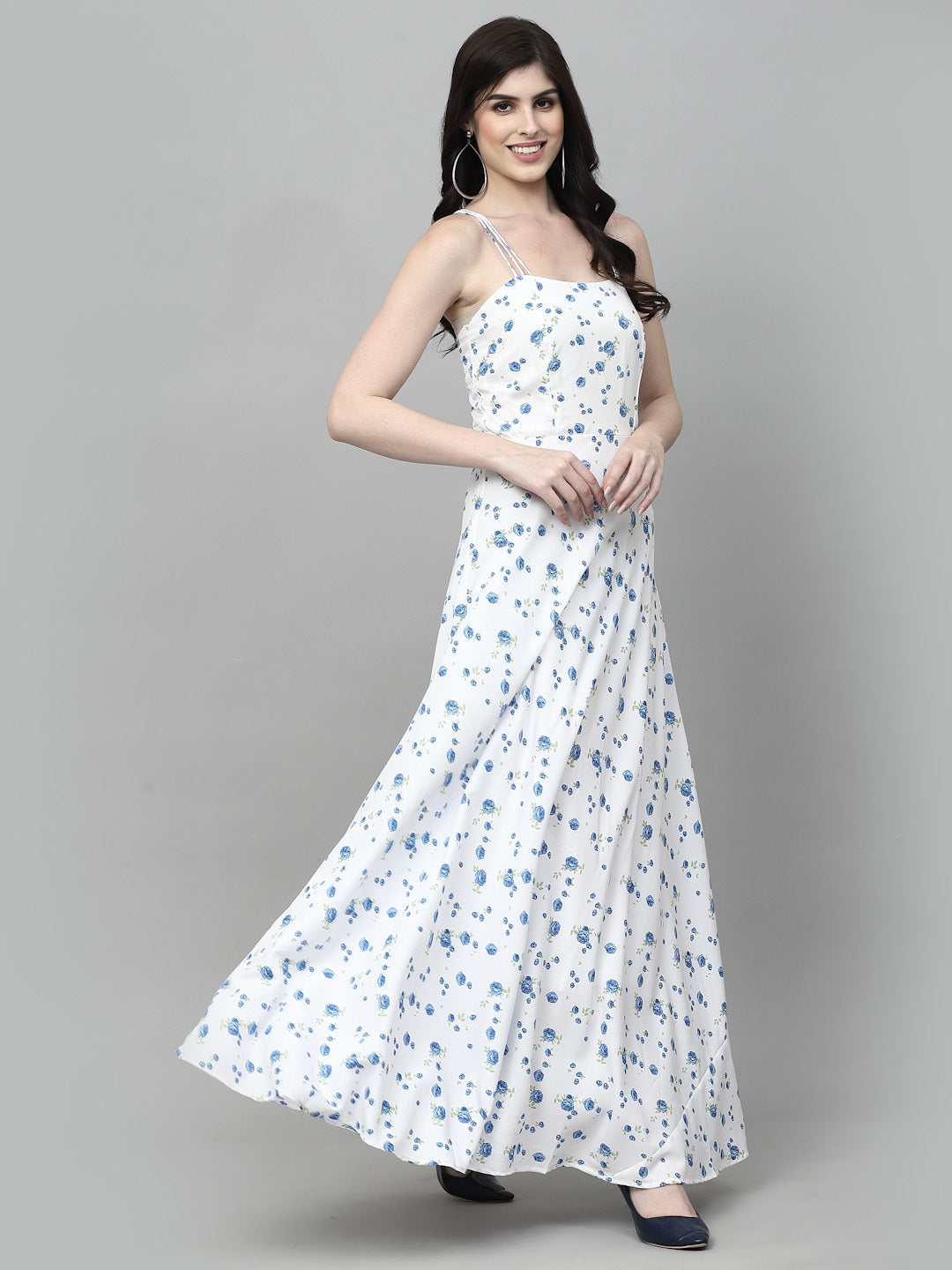 AAYU Women Maxi White & Blue Dress