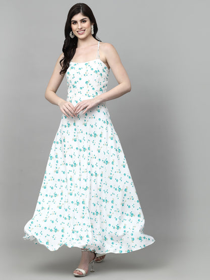 AAYU Women Maxi White & Green Dress
