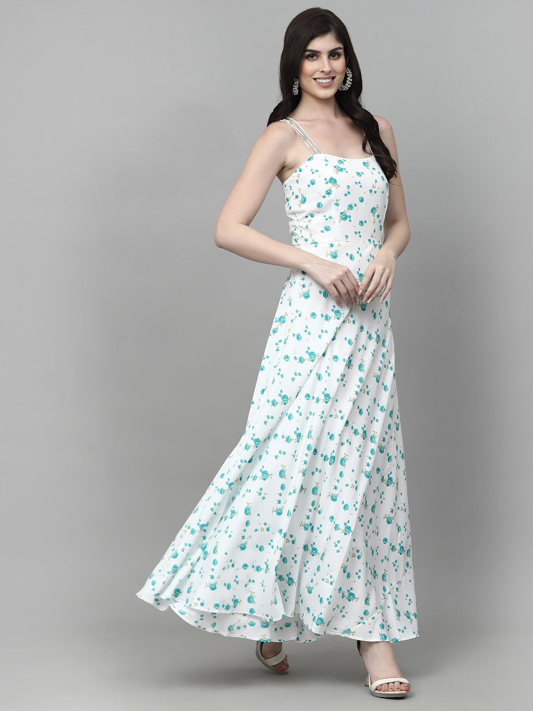 AAYU Women Maxi White & Green Dress