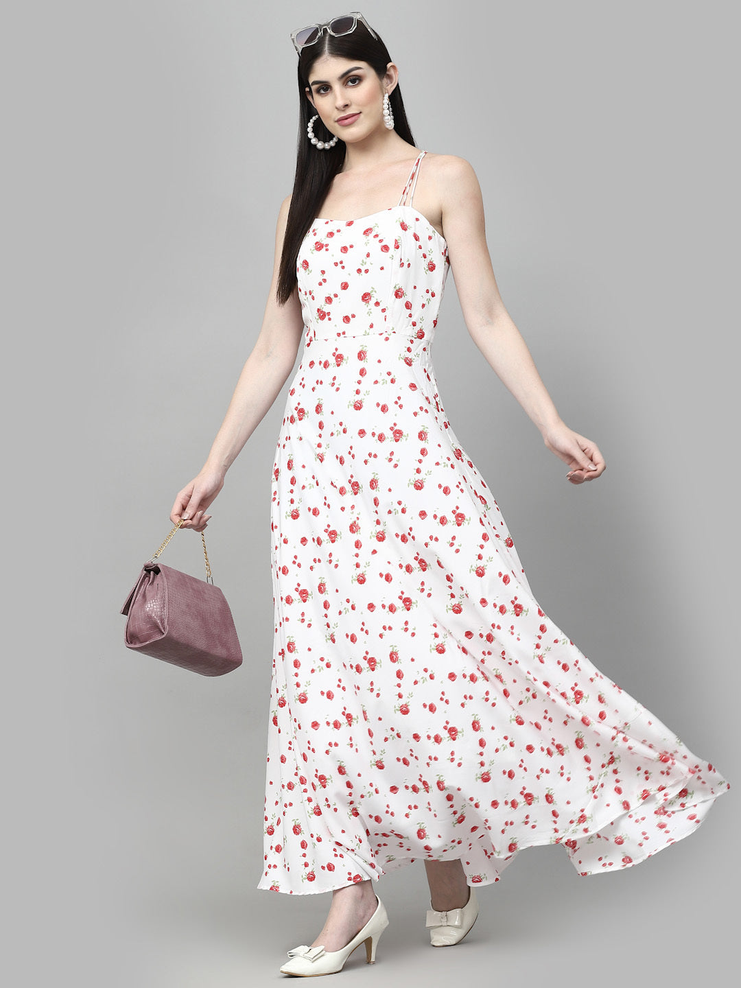 AAYU Women Maxi White & Pink Dress