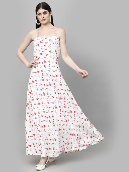 AAYU Women Maxi White & Pink Dress