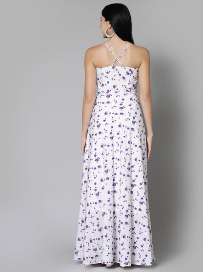AAYU Women Maxi White & Purple Dress