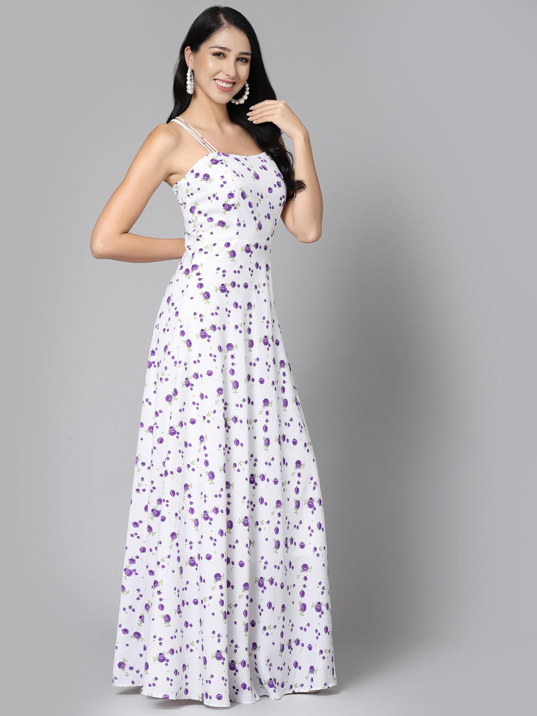 AAYU Women Maxi White & Purple Dress