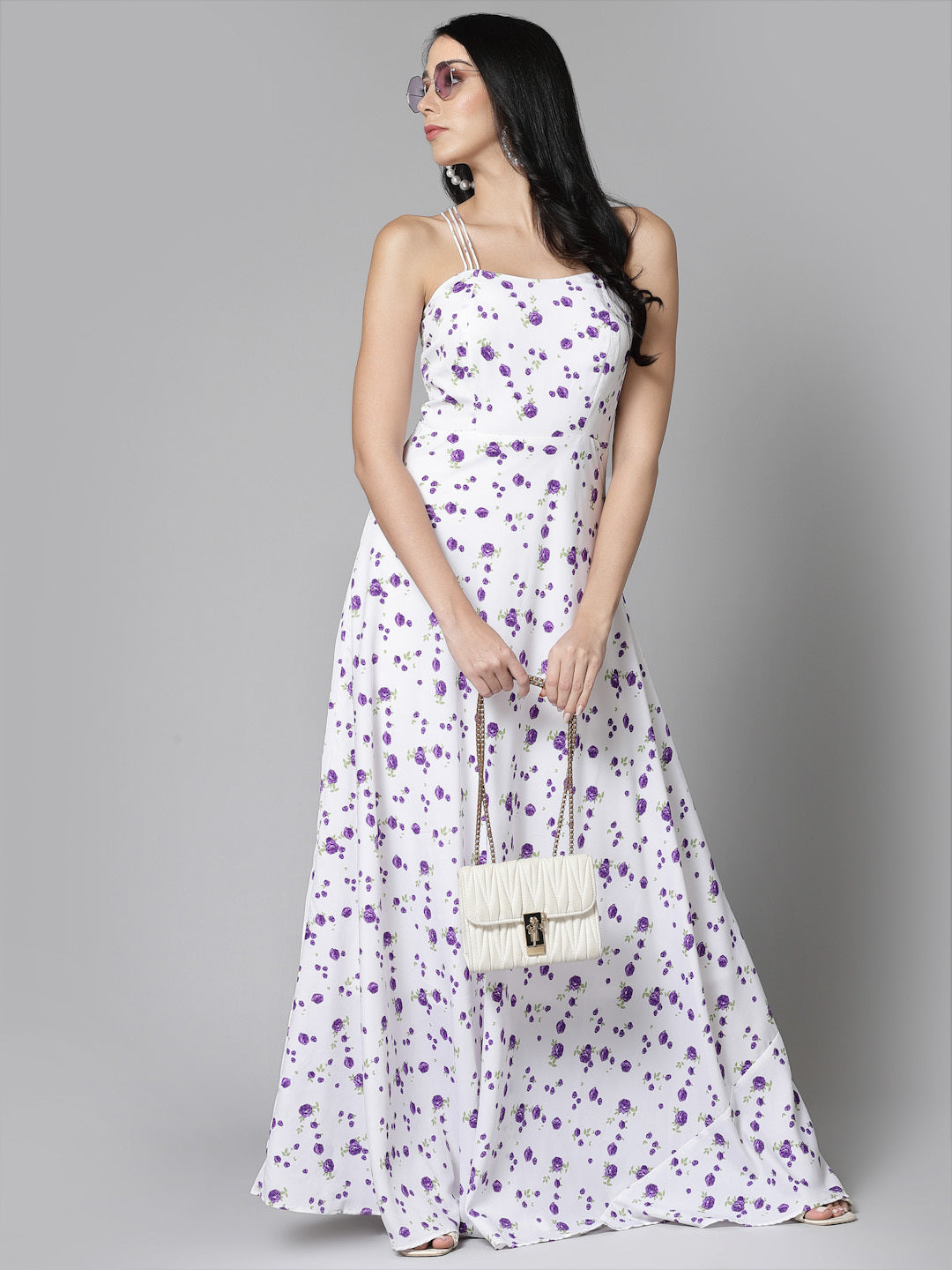 AAYU Women Maxi White & Purple Dress