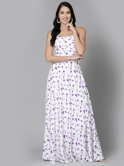 AAYU Women Maxi White & Purple Dress