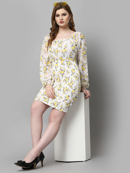 AAYU Women Bodycon White & Yellow Dress