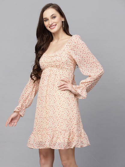 AAYU Women Bodycon White & Yellow Dress