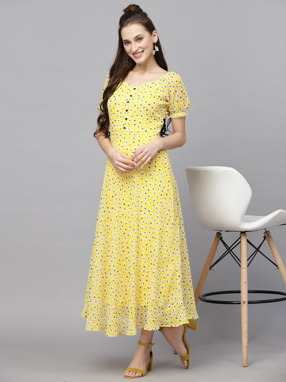 AAYU Women Fit and Flare Dress Yellow Dress