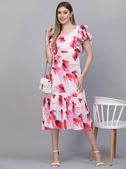 AAYU Women A-Line Ruffle Sleeves Pink Dress