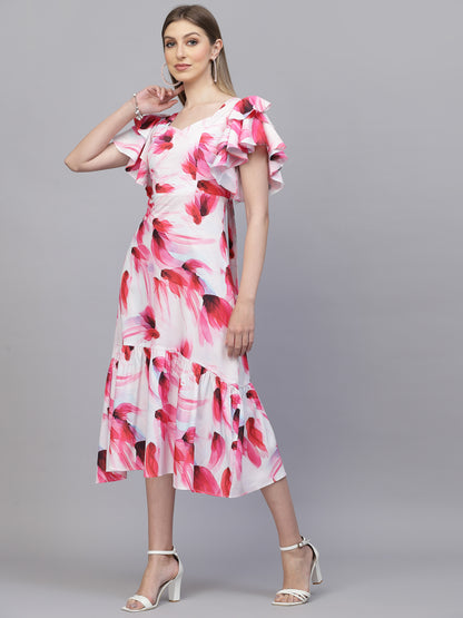 AAYU Women A-Line Ruffle Sleeves Pink Dress