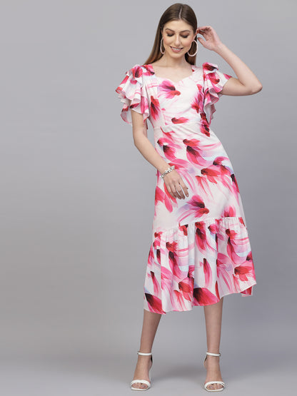 AAYU Women A-Line Ruffle Sleeves Pink Dress