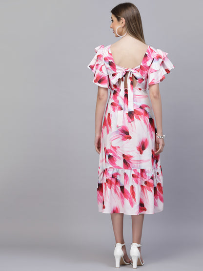 AAYU Women A-Line Ruffle Sleeves Pink Dress