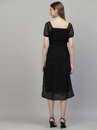 AAYU Women A-Line Batwing Sleeves Black Dress