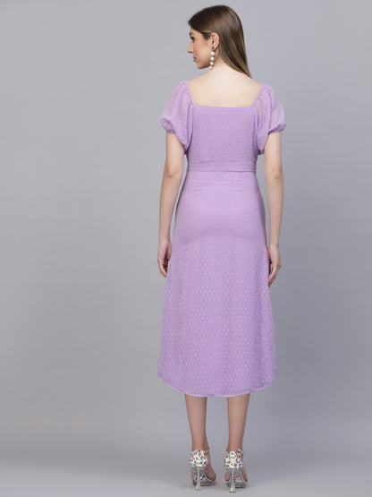 AAYU Women A-Line Batwing Sleeves Purple Dress