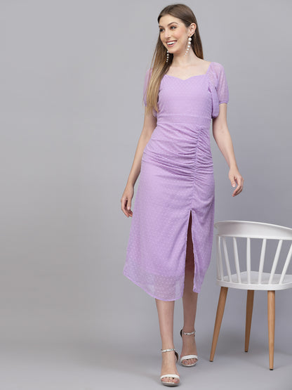 AAYU Women A-Line Batwing Sleeves Purple Dress