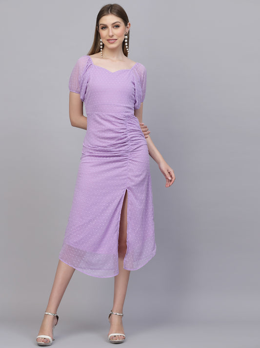 AAYU Women A-Line Batwing Sleeves Purple Dress