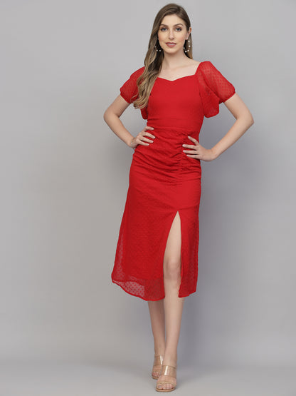 AAYU Women A-line Ruched Red Dress