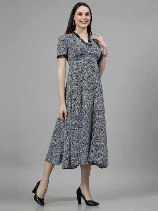 AAYU Women A-Line Black & Blue Dress