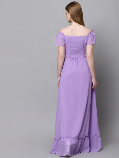 AAYU Women Georgette Solid Purple Maxi Dress