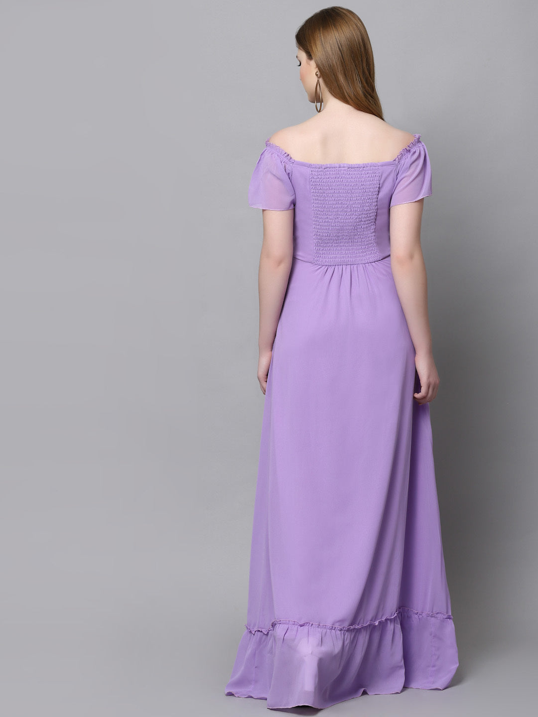 AAYU Women Georgette Solid Purple Maxi Dress