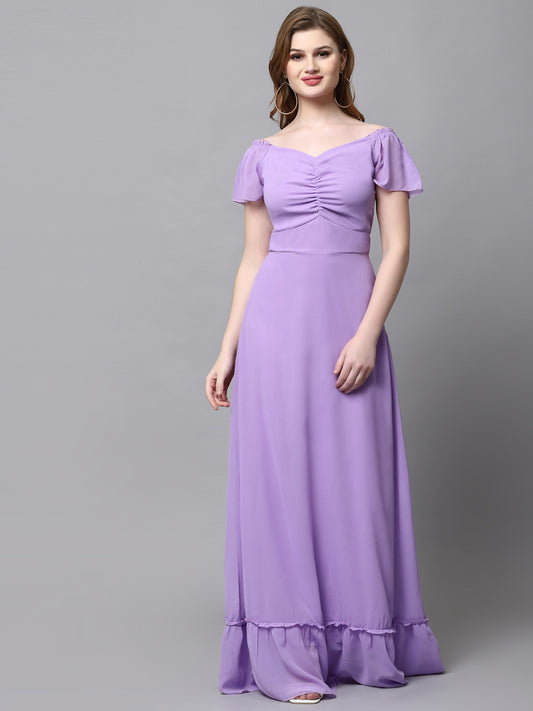 AAYU Women Georgette Solid Purple Maxi Dress