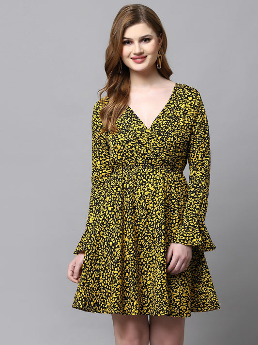 AAYU Women Fit and Flare Yellow Dress