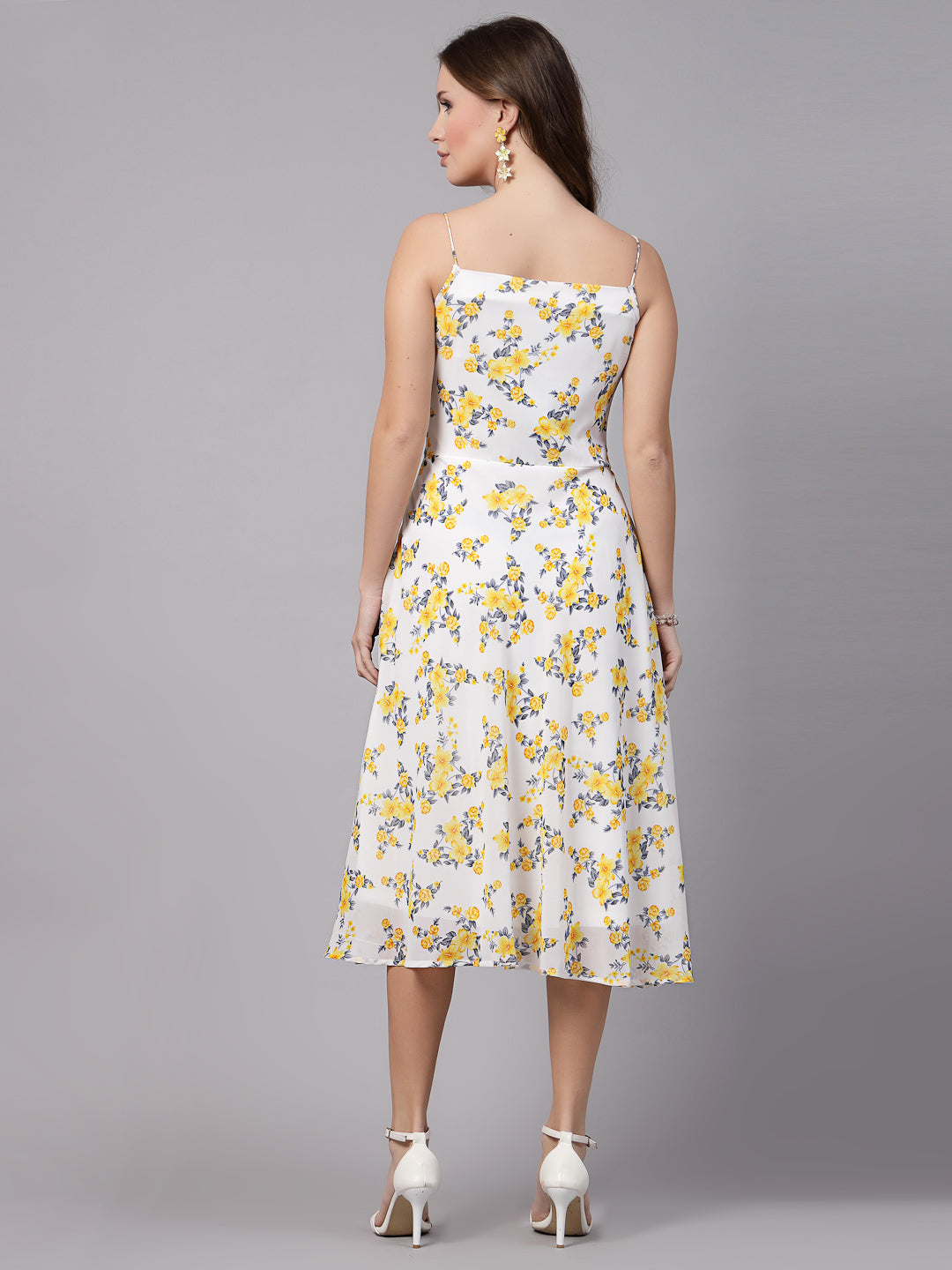 AAYU Women Fit & Flare White & Yellow Printed Dress