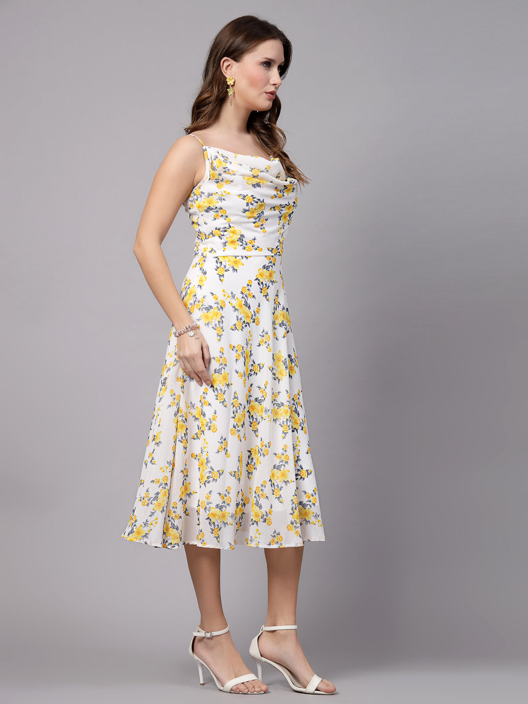 AAYU Women Fit & Flare White & Yellow Printed Dress