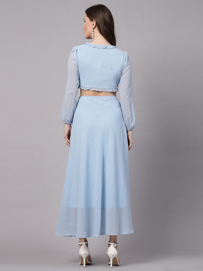 AAYU Women Fit and Flare Sky Blue Dress