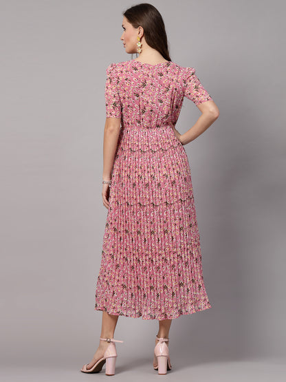 AAYU Women Fit and Flare Pink Dress